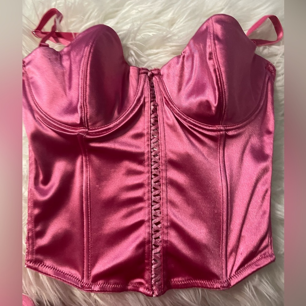 Pink satin corset